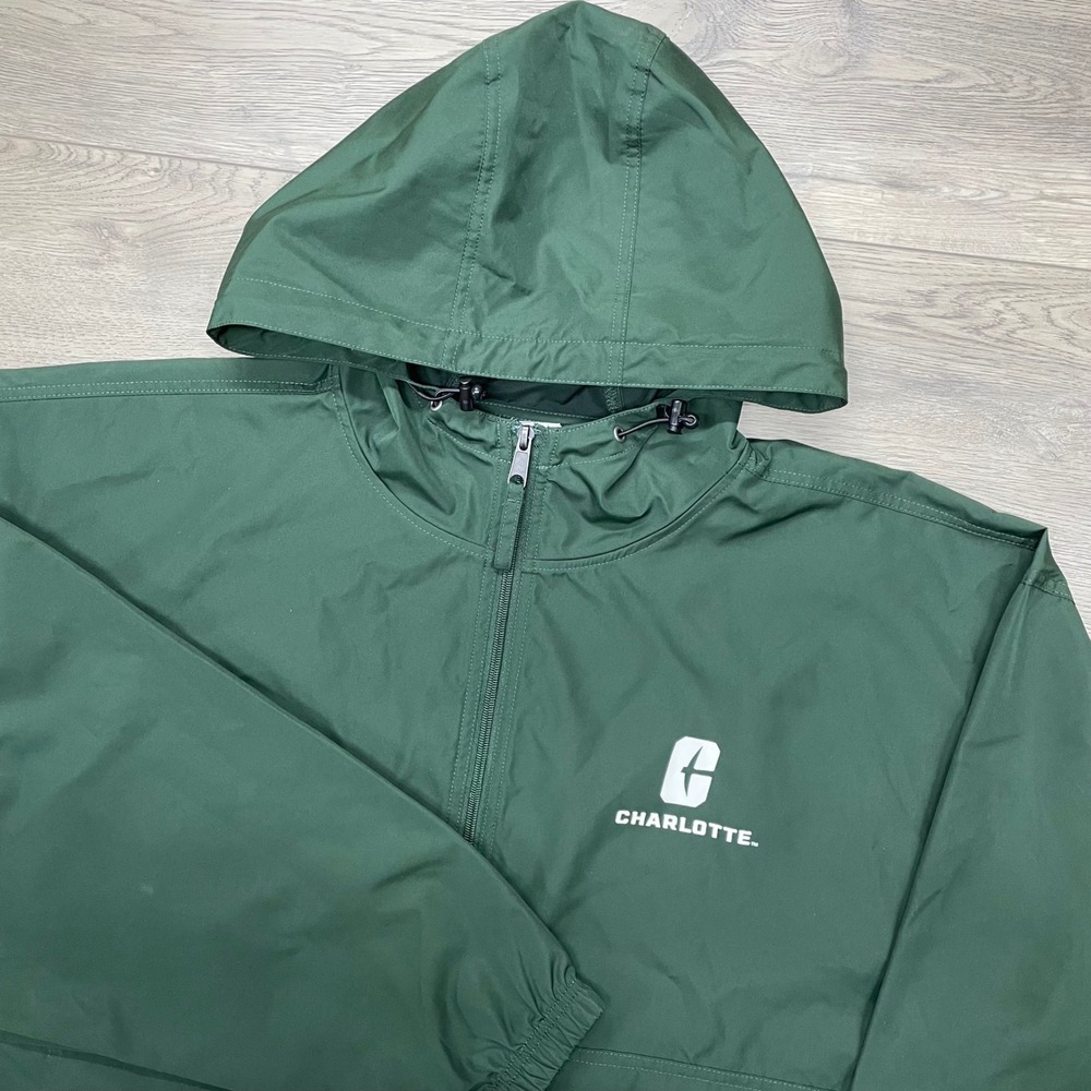 UNC Charlotte Champion Windbreaker Jacket Men XL Green Anorak Quarter Zip Hooded